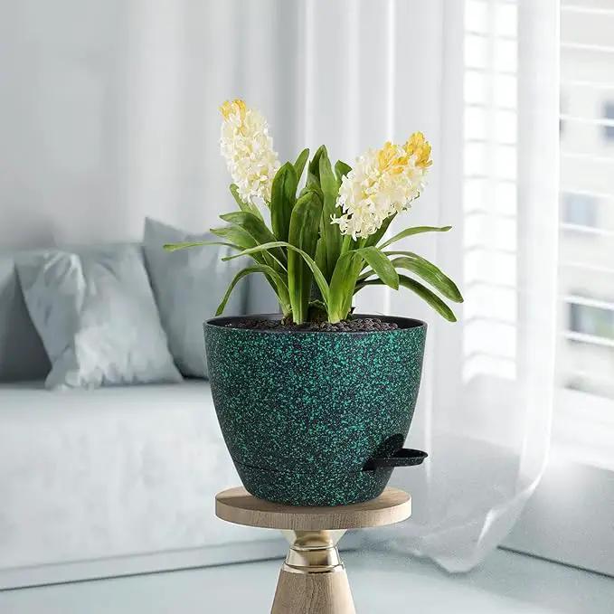 12 inch Large Self Watering Pots for Indoor Outdoor Plants, Flower Plant Pots with Mesh Drainage Holes for Garden House Plants, Plastic Planters for Home Plants, Black with Green Speckles by GreenHaven Gardens