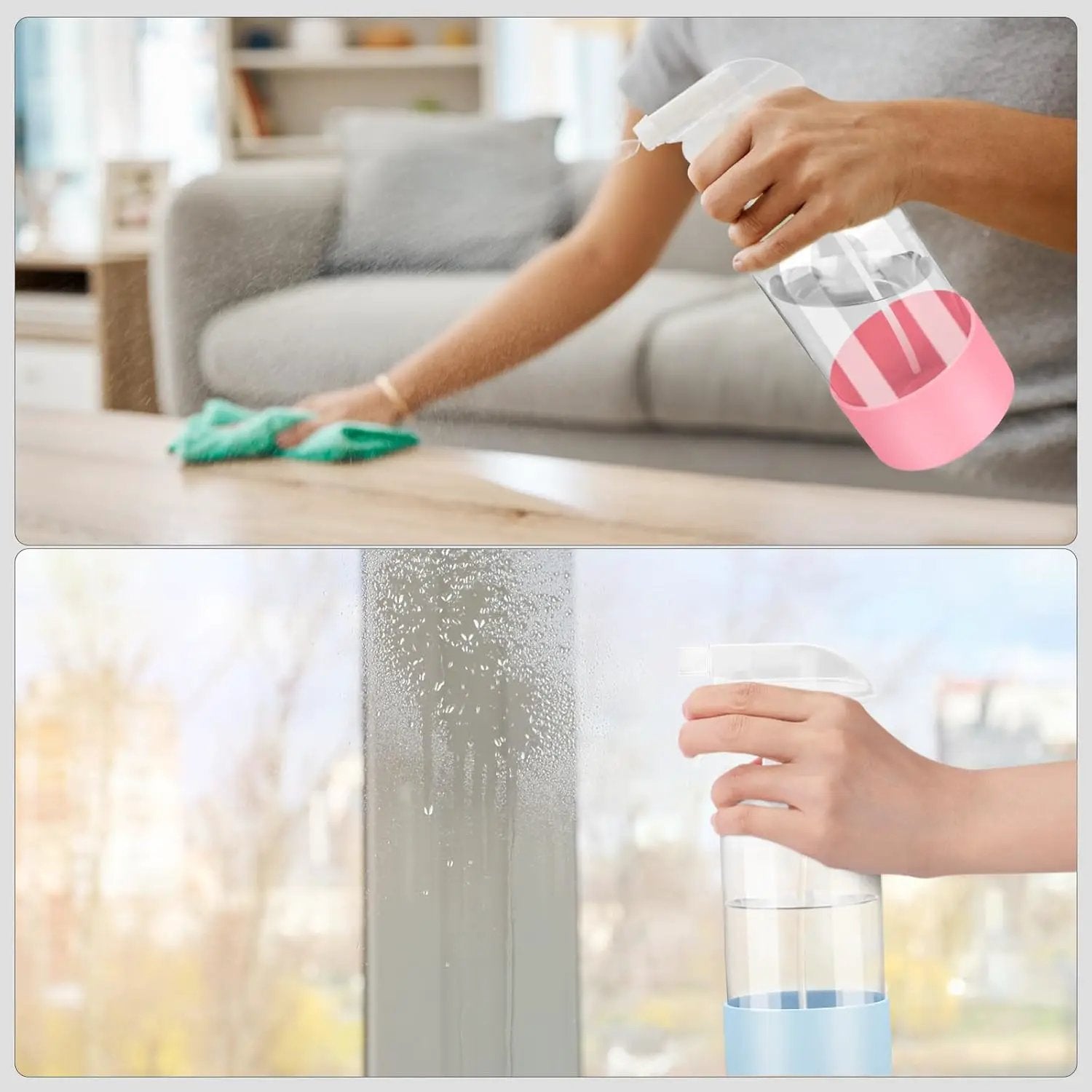 2 Pack Glass Spray Bottles with Silicone Sleeve, 16 oz Empty Refillable Containers with Adjustable Spray Nozzles, Spray Bottles for Hair, Cleaning Solutions and Plants Blue&Pink by GreenHaven Gardens