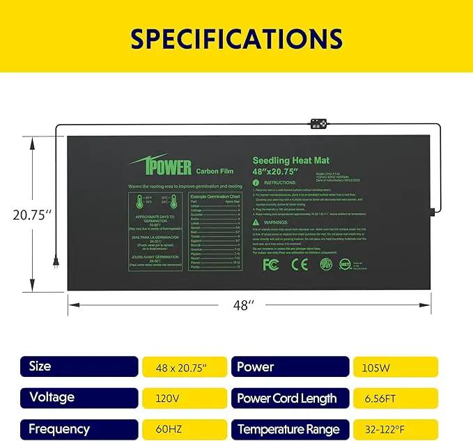 iPower 2 Pack 48"x20.75" Seedling Heat Mat with Built-in Temperature Controller, MET Certified Waterproof Plant Heating Pad, for Germination, Breeding, Brewing by GreenHaven Gardens
