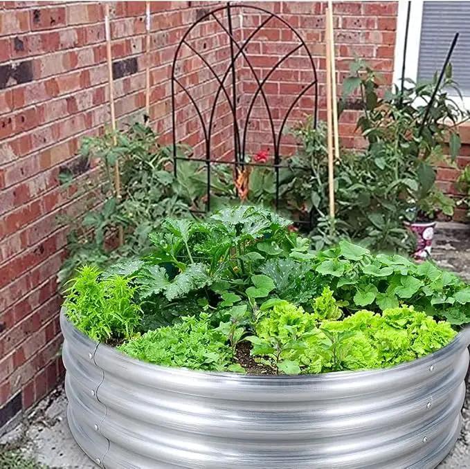 FORTUNO 2 Pcs 2 Ft Round Raised Garden Bed Box Galvanized Metal Outdoor Flower Bed Steel Patio Ground Planter for Planting Vegetables and Herbs, Silver by GreenHaven Gardens
