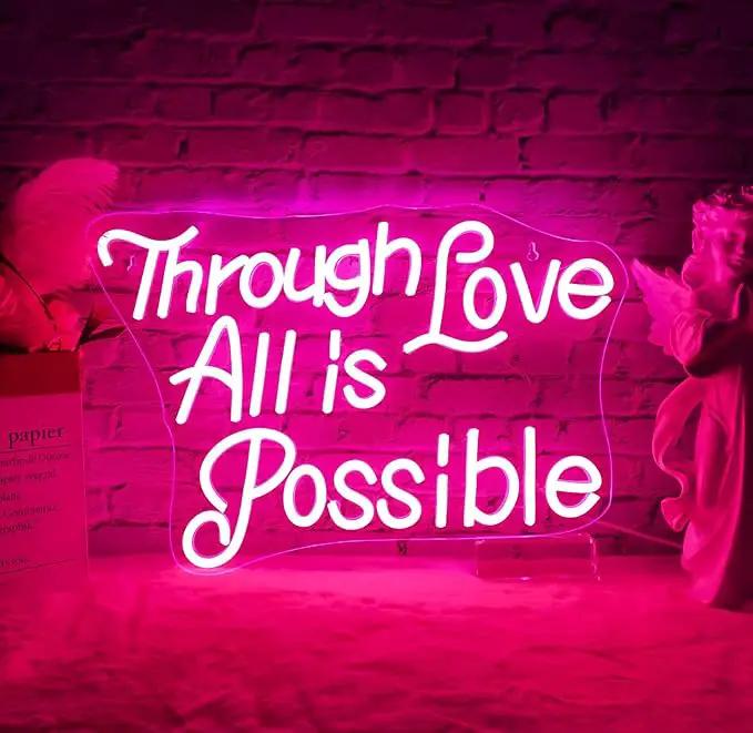 WLHOPE Through Love All is Possible Neon Sign Neon Signs for Wall Decor Dimmable Through Love All is Possible Pink Neon Lights LED Sign for Bedroom,Living Room,Bar,Party,Christmas,Birthday Gift by GreenHaven Gardens