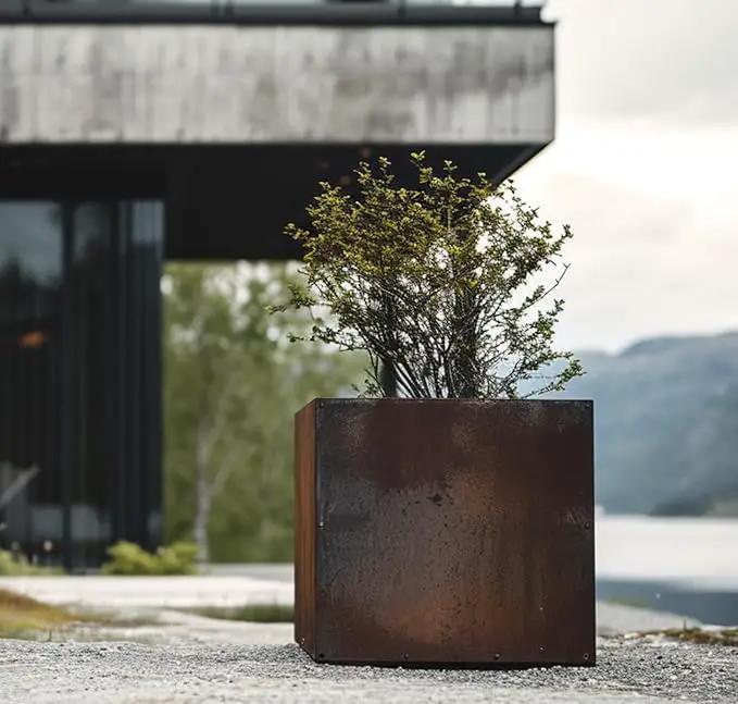 DIY CARTEL Corten Steel Cube Outdoor Planter Box, Rustic & Modern Farmhouse Design, Large Raised Metal Garden Bed for Commercial & Residential Use by GreenHaven Gardens