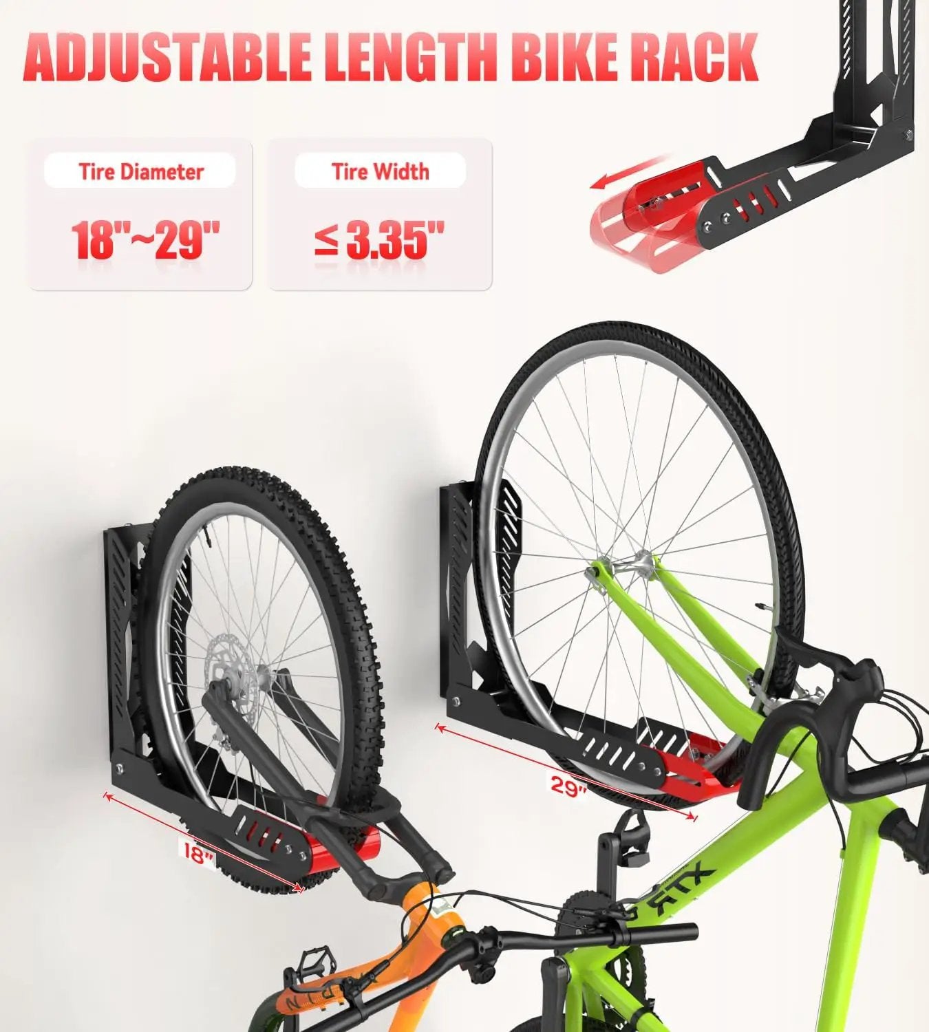 Swivel Bike Wall Mount, Space Saving Bike Rack Garage, No Heavy Lifting Required Bicycle Wall Mount, Vertical Wall Bike Hanger Can Holds up to 77 lbs, Red by GreenHaven Gardens