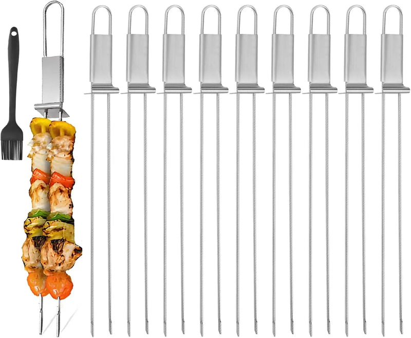 BBQ Skewers,Premium 304 Stainless Steel BBQ Skewers,13 Inch Heavy Duty Metal Kabob Sticks for Grilling, Reusable & Dishwasher Safe (Double fork10) by GreenHaven Gardens