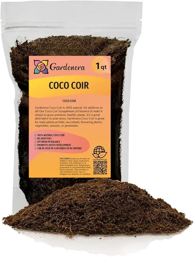 Premium Organic Coconut Coir Mix for Home Gardening - All Natural Soil Amendment - PH Balanced and Double Washed Coco Coir by Gardenera (1 Quart Bag) by GreenHaven Gardens