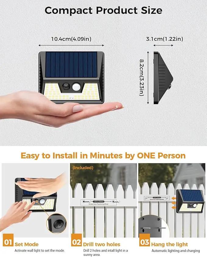 4 Pack Solar Motion Lights Outdoor, Waterproof Fence Lights Solar Powered with 3 Lighting Mode, Cold White LED Step Light for Outside Wall Yard Deck Stairs Garden - Black by GreenHaven Gardens