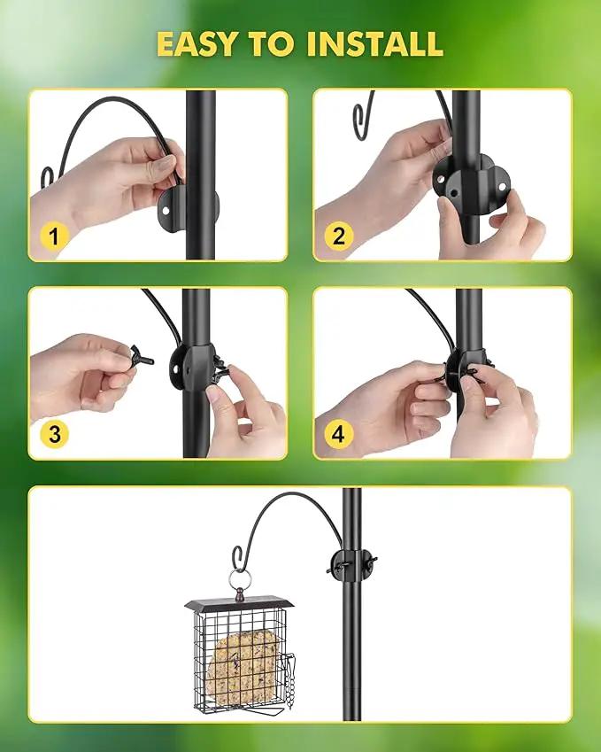 iBorn Bird Feeders Hangers for 1” Pole Stand Station Outdoor Hanging Hooks for Humming Bird Feeders for Outside Plant Hanger Hook Bracket Kit 12.2 Inch Long Metal Hooks for 1 Inch Pole, Pack of 2 by GreenHaven Gardens