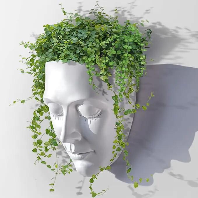 Head Planter Wall Mounted, 6.6 Inch Resin Face Wall Planter Wall Vase for Flower Plant Pot with Drainage Suitable for Home Decor Planter Gifts by GreenHaven Gardens