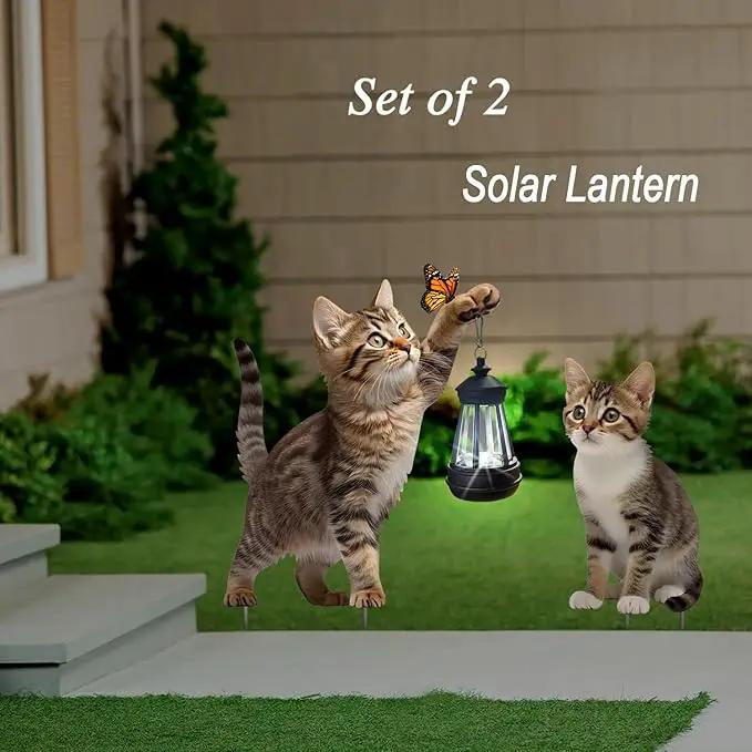 Set of 2 Realistic Cats Metal Stakes Solar Lantern Decoration, Cute Cats Stakes with Solar Lantern for Yard, Outdoor Garden Lawn Pathway Patio Ornaments, HDS-1021 by GreenHaven Gardens