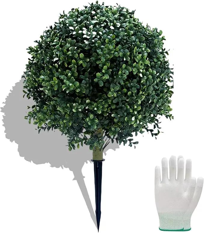 23.6 Inches Artificial Boxwood Topiary Ball Trees for Outdoor with Ground Spike, Faux Bushes UV Resistant Faux Greenery Shrubs, Fake Boxwood Plants for Indoor, Front Porch Decor, Garden, Yard by GreenHaven Gardens