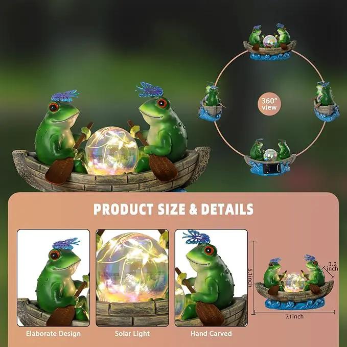 Solar Frog Boating Garden Statue with Ball Light 5.1" Resin Frogs Decor for Home Front Door Patio Porch Balcony Women Gardeners Moms Wives Girlfriends by GreenHaven Gardens