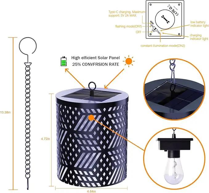 RGB Solar Lanterns Outdoor Waterproof Hanging Solar Lights Gifts for Men Women Metal Decorative LED Lanterns for Yard, Patio, Lawn, Tabletop, Pathway, Landscape, Garden Decor Diamond Pattern (2 Pack) by GreenHaven Gardens