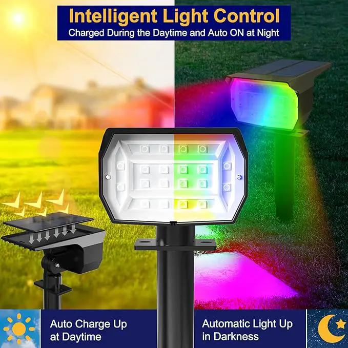 nipify 4 Pack Solar Spot Lights Outdoor Color Changing, 7 Modes Halloween RGB Solar Powered Waterproof Spotlight, Landscape Lighting for Outside Yard Garden Pathway by GreenHaven Gardens