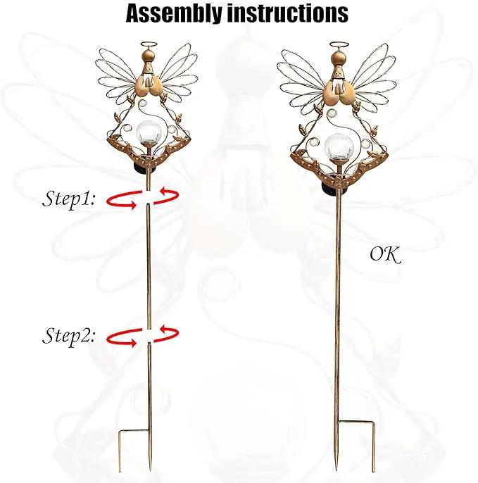 Solar Angel Outdoor Lights Garden Stake - Metal Angel Crackle Glass Ball Solar Light- Waterproof 31 White LED for Garden Lawn Patio or Courtyard Decor（Bronze） by GreenHaven Gardens
