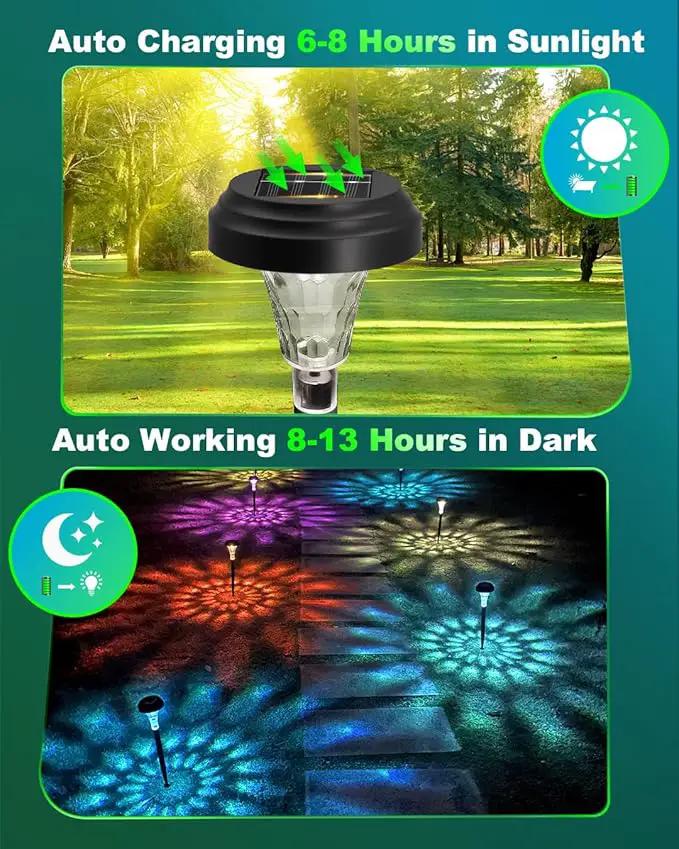 Solar Pathway Lights 4 Pack, Outdoor Garden Yard Light RGB Color Changing+Warm White IP67 Waterproof, Solar Powered Garden Lights for Walkway Yard Backyard Lawn Landscape by GreenHaven Gardens