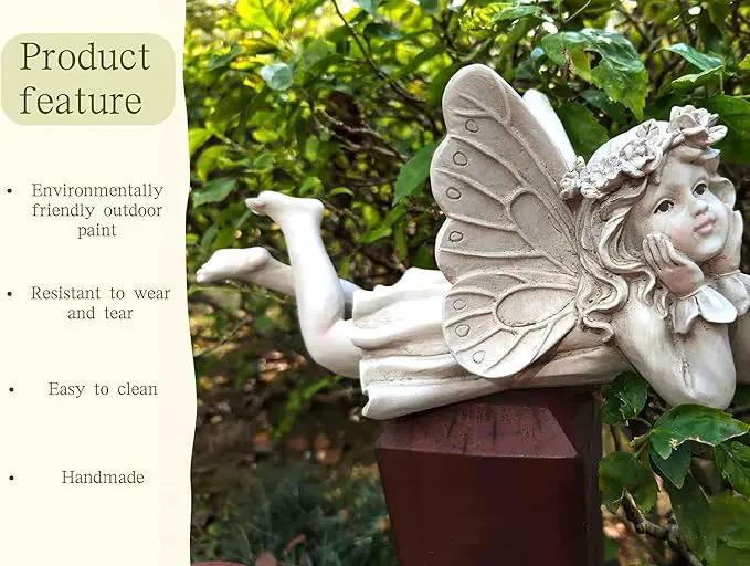 MeritMode Fairy Garden Figurines - Angel Statue with Butterfly and Holding Face, for Mom, Resin Outdoor Figurine for Patio & Yard, 10" Width by GreenHaven Gardens