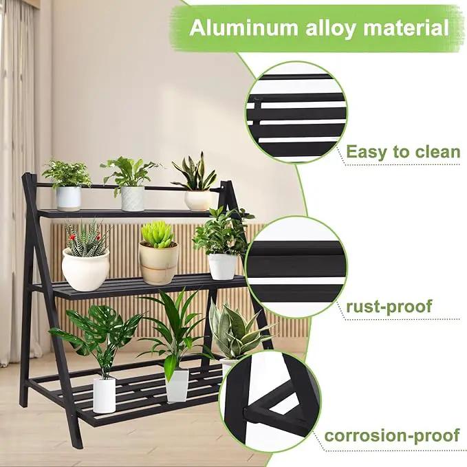 Aluminum Plants Shelf Outdoor, Multiple Flower Holder Rack, Metal Plant Stands Home Decor for Balcony Living Room Patio Garden (3-Tier) by GreenHaven Gardens
