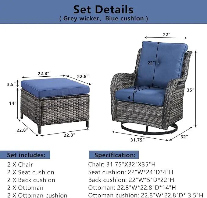 4 Pieces Patio Furniture Sets, Wicker Patio Swivel Glider Chair with Ottomans, Outdoor Furniture Set for Outside Porch, Deck, Balcony, Garden by GreenHaven Gardens