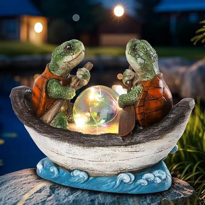 Solar Turtles Boating Garden Statue with Ball Light 5.5" Resin Turtle Figurines Outdoor Statues for Garden Patio Porch Yard Lawn Women Kids Men by GreenHaven Gardens
