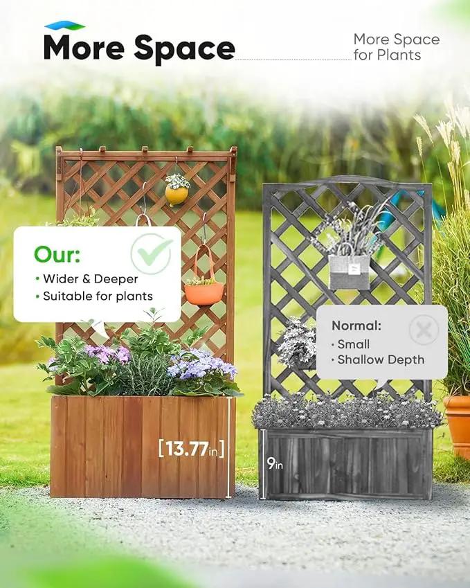 Quictent Raised Garden Bed Wood Planter Box with Lattice Trellis for Vine Climbing Plants Flower Free-Standing, for Patio Garden Indoor Outdoor 25x12x48 in by GreenHaven Gardens
