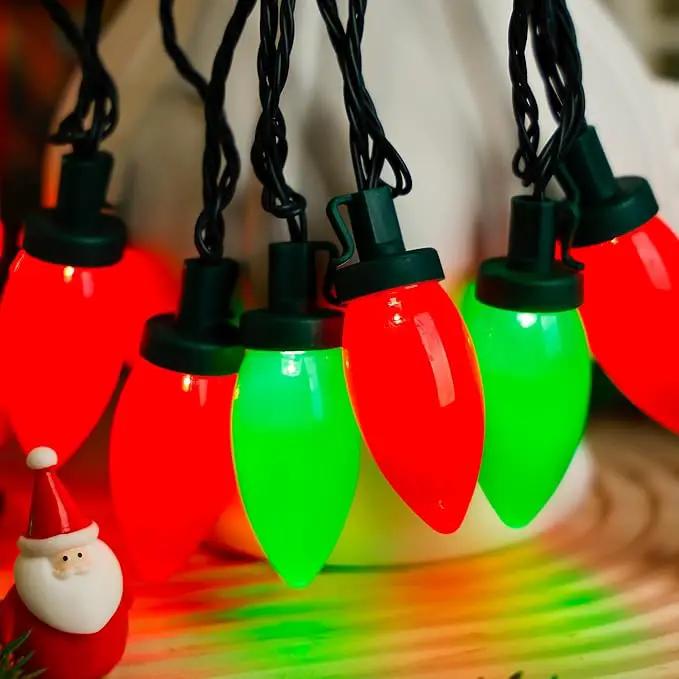 C9 Bulbs Classic Christmas Lights - 50 LED 32ft Strawberry String Light Red&Green - Extendable 8 Modes Funtion with Timer Fairy Lighting for Outdoor, Indoor, Party, Home, Tree Decorations by GreenHaven Gardens
