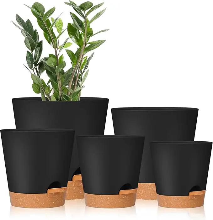 GARDIFE Plant Pots 7/6.5/6/5.5/5 Inch Self Watering Planters with Drainage Hole, Plastic Flower Pots, Nursery Planting Pot for All House Plants, African Violet, Flowers, and Cactus,Black by GreenHaven Gardens