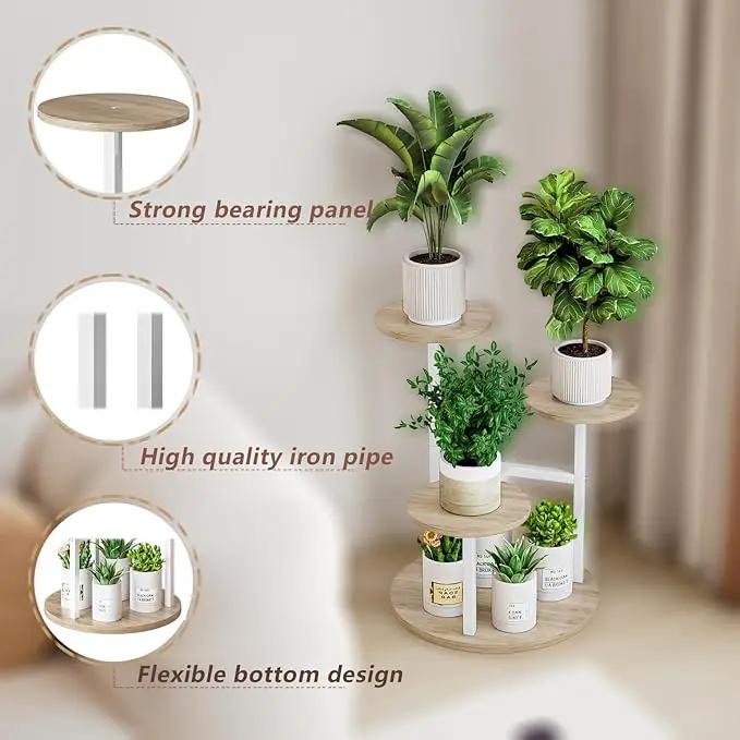 Plant Stand Indoor 4 Tier 5 Potted Multiple Flower Pot Holder for Patio Garden Balcony Living Room Corner (4 Tier White+Sonoma Oa) by GreenHaven Gardens