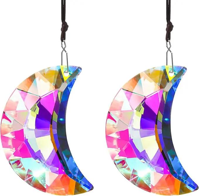 HDCRYSTALGIFTS 2pcs 50mm Crystal Prisms Sun Catchers,Half Moon Drop Hanging Suncatchers for Windows, Rainbow Maker Crystals Decoration by GreenHaven Gardens