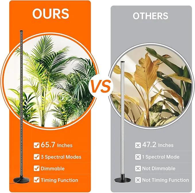 Standing Grow Lights for Indoor Plants,T10 Full Spectrum Vertical Grow Light Wide Illumination Area,16in-65in Adjustable Height Plant Light with Stand,3 Light Modes Floor Grow Light with Timer by GreenHaven Gardens