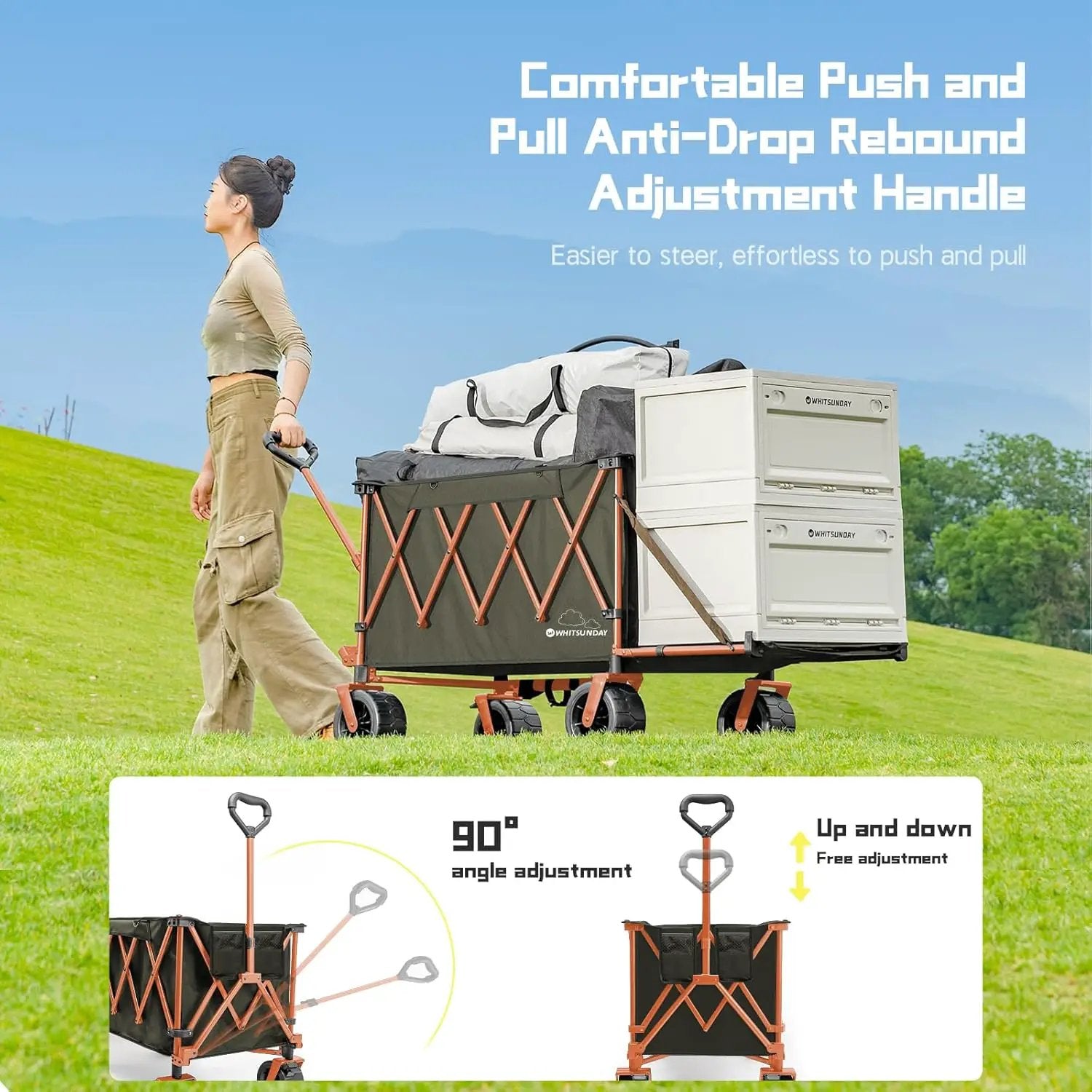 Whitsunday Collapsible Folding Wagon with Table, Heavy Duty Utility Beach Wagons with Opened Tailgate and All-Terrain Wheels for Camping,Garden,Sports (Max Orange) by GreenHaven Gardens