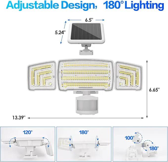 Energetic Solar Outdoor Lights, 1800LM 150 LED Security Motion Sensor Outdoor Lights with Remote Control, IP65 Waterproof Floodlight, 3 Head Motion Detected Spotlight for Garage, Pack of 2 (White) by GreenHaven Gardens