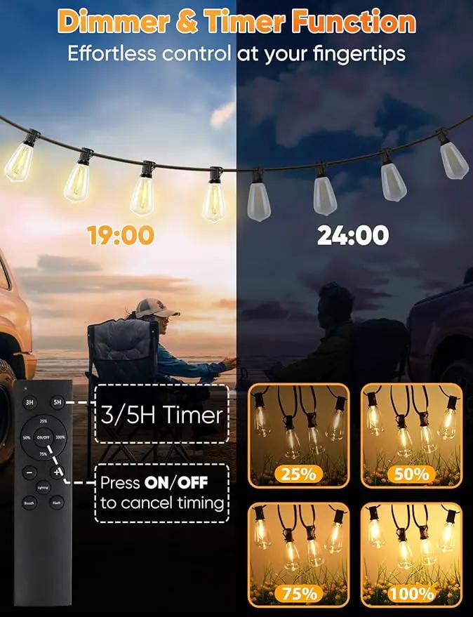 Brightever 120FT LED Outdoor String Lights with Remote, Patio Lights Outdoor Waterproof with 36+2 Shatterproof ST38 LED Bulbs, Dimmable Outside Hanging Light for Porch, Garden, Backyard, Cafe, 2700K by GreenHaven Gardens
