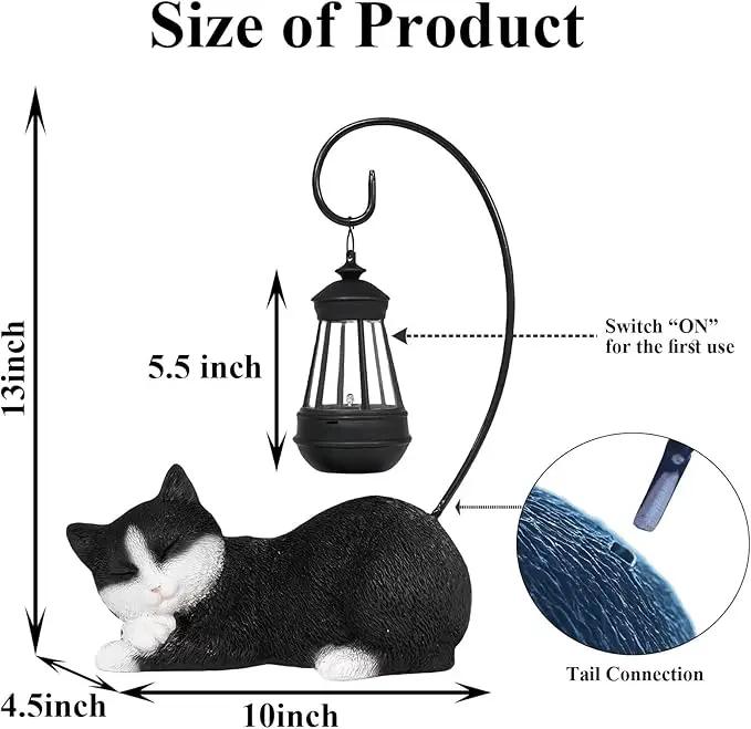 Solar Cat Statues with Lantern for Garden Outdoor Statue, Garden Lawn Outdoor Cat Statue, Cat Figurines Crafted Garden Sculptures & Statues for Patio, Yard, Lawn & Porch Gardening Gifts for Mom(13") by GreenHaven Gardens