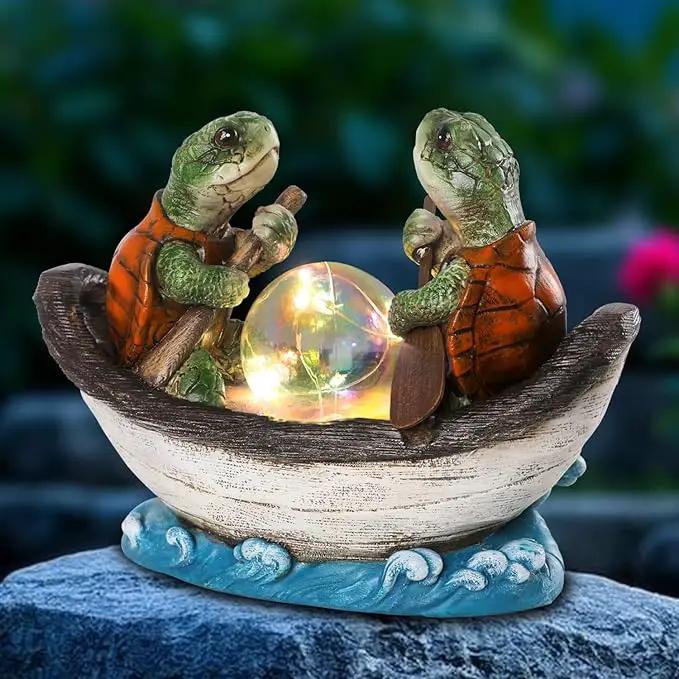 Solar Turtles Boating Garden Statue with Ball Light 5.5" Resin Turtle Figurines Outdoor Statues for Garden Patio Porch Yard Lawn Women Kids Men by GreenHaven Gardens