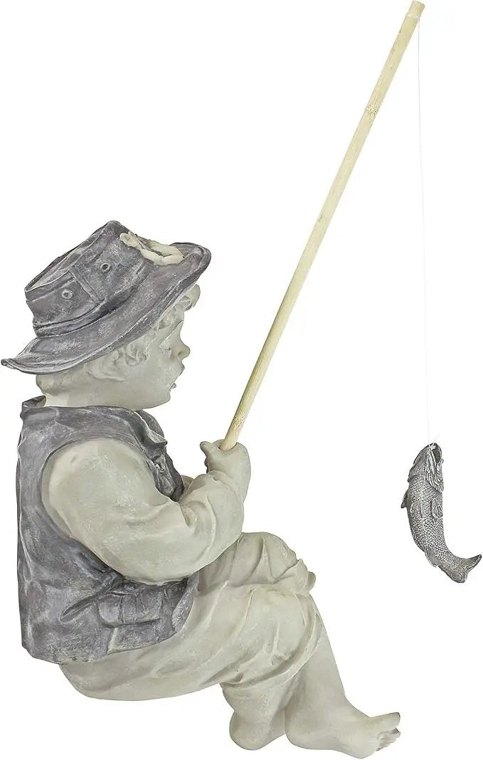Design Toscano Frederic the Little Fisherman of Avignon Boy Fishing Garden Statue, 15 Inch Tall, Cast Stone Resin, Two Tone Stone Finish by GreenHaven Gardens