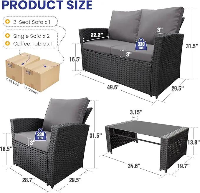 5 Piece Patio Furniture Set with 43" Propane Fire Pit Table, Outdoor Wicker Conversation Set, Rattan Modern Sectional Sofa Couch with Coffee Table for Backyard Porch Garden Poolside, Black-Grey by GreenHaven Gardens