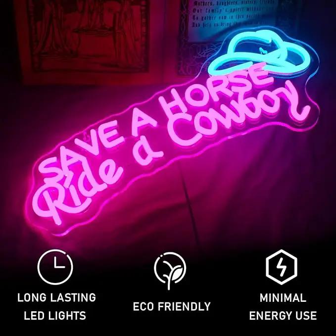 WLHOPE Save A Horse Ride A Cowboy Neon Sign Adjustable Brightness Led Sign,Neon Signs for Wall Decor,Connectivity Via USB Licked Neon Light for Bedroom Home Bar Club Hotel Party Decor by GreenHaven Gardens