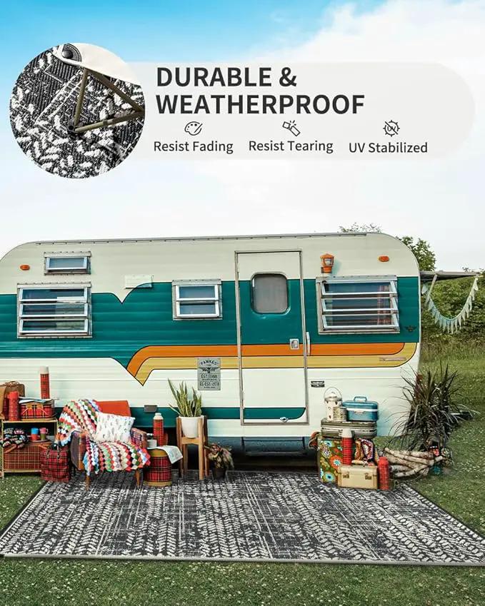 MontVoo Outdoor Rug Waterproof-Patio Rug Mat 5x8 Outdoor Carpet Reversible RV Camping Picnic Plastic Straw Rug Outside Outdoor Area Rug for Balcony Deck Backyard Patio Decor Boho Modern Abstract by GreenHaven Gardens