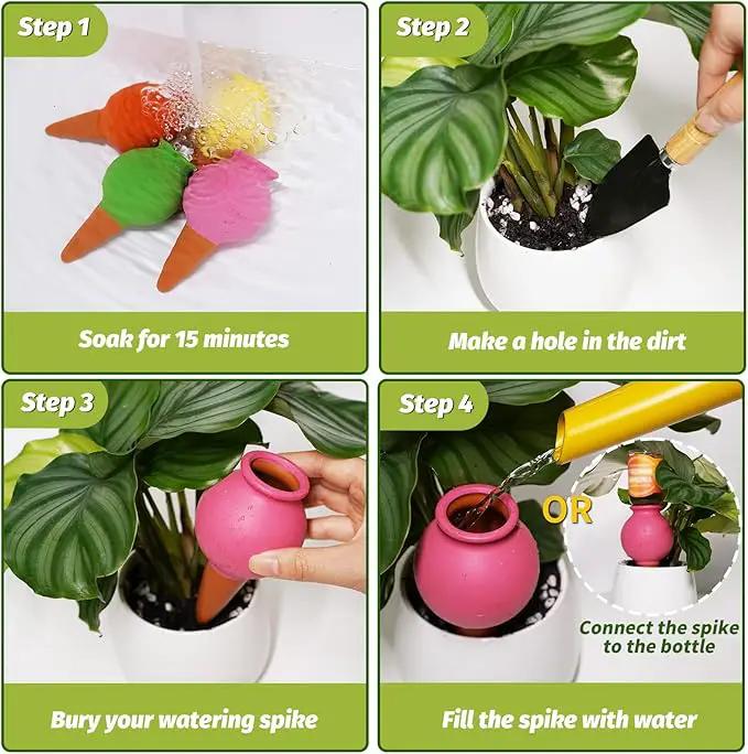 Terracotta Self Watering Spikes, 4 Pack Watering Bulbs for Indoor Outdoor Plants, Vacation Slow Release Plant Self Watering Planter Insert Devices, Colorful Water Globes While Away by GreenHaven Gardens