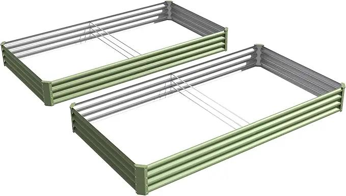 8X4X1ft 2PCS Raised Garden Bed Kit,Galvanized Raised Garden Beds Outdoor,Large Metal Planter Box Steel Kit Flower Herb,Vegetables..Grass Green by GreenHaven Gardens