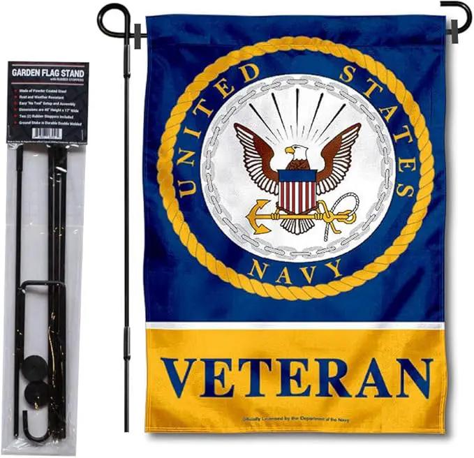WinCraft Navy Veteran Garden Flag with Stand Holder by GreenHaven Gardens