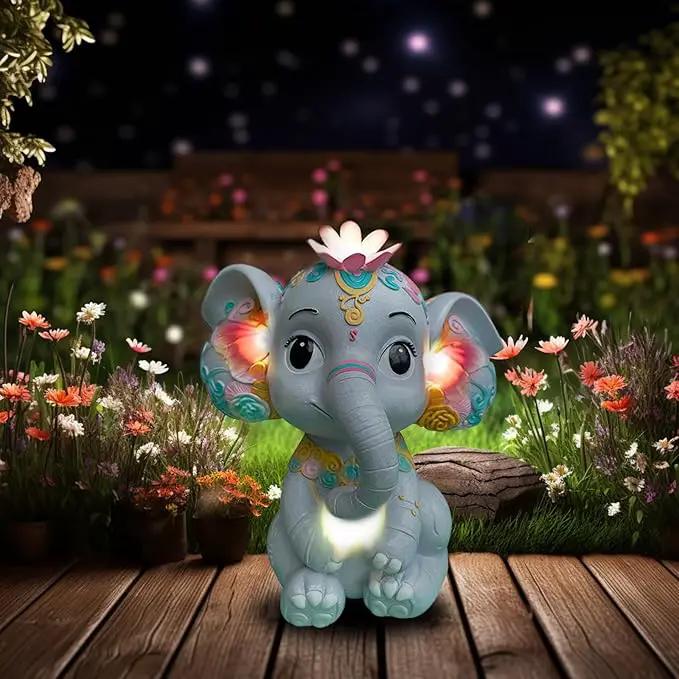 Solar Garden Outdoor Statue Elephant with 4 LED Lights,Lawn Decor Statue for Patio, Balcony,Yard Ornament,Ideal Gift for Christmas,Women,Mom,Grandma,Birthday or Unique Housewarming by GreenHaven Gardens