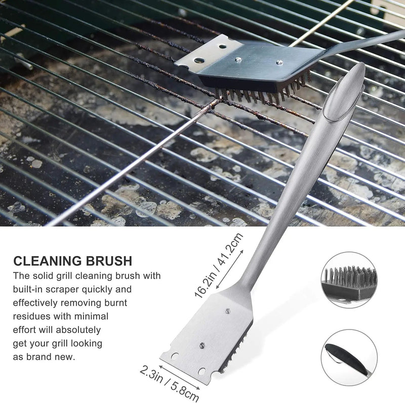 Grilljoy 8PCS Heavy Duty BBQ Grill Tools Set with Extra Thick Stainless Steel Spatula, Fork, Tongs & Cleaning Brush - Complete Barbecue Accessories Kit with Portable Bag - Perfect Grill Gifts for Men by GreenHaven Gardens