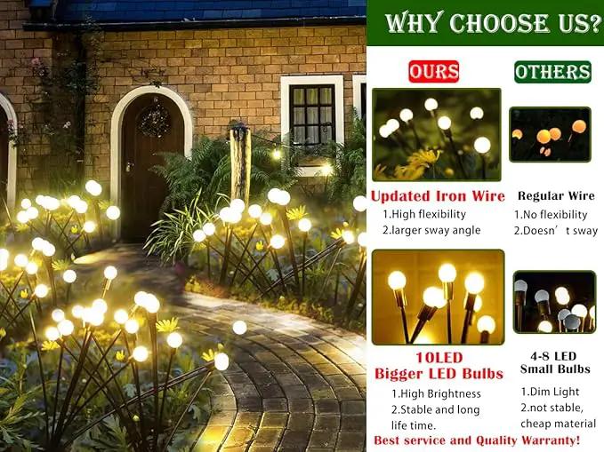 SunKite Solar Garden Lights - 4 Pack 10 LED Solar Firefly Lights Sway by Wind Outdoor Waterproof Solar Decorative Lights, Solar Outdoor Lights for Yard Patio Walkway Decoration, Warm White by GreenHaven Gardens