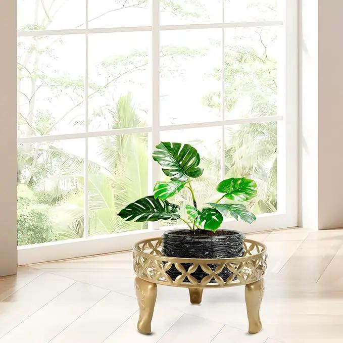 Gold Plant Stand, Metal Plant Stands Outdoor, Anti-Rust Iron Planter Stands for Indoor Plants, Round Flower Pot Stands Plant Shelf, Display Shelves Potted Plant Holders for Home Patio Decor by GreenHaven Gardens