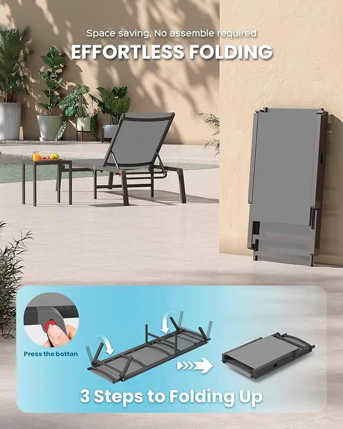 Chaise Lounge Outdoor, Foldable Aluminum Pool Lounge Chairs with 5 Positions Recliner - Free Assembly - Patio Chaise Lounge Chair for Poolside, Beach, Yard (Darkgray) by GreenHaven Gardens
