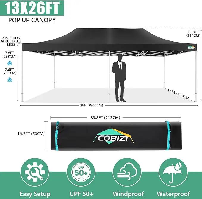COBIZI 13x26 Pop Up Tent Heavy Duty Canopy with Removable Sidewalls Party Tent Outdoor Wedding Large Event Tent with Roller Bag for Garden Lawn Waterproof UPF 50+ Easy Up, Black (Framework Upgraded) by GreenHaven Gardens