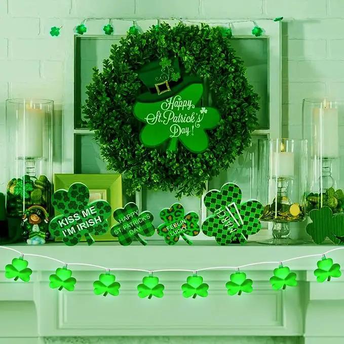 St Patricks Day Decorations Shamrock String Lights, 8.5FT Green Lucky Clover String Lights Waterproof with 10 Green LED Lights for Indoor Outdoor St. Patrick's Day Party Decorations, White Wire by GreenHaven Gardens