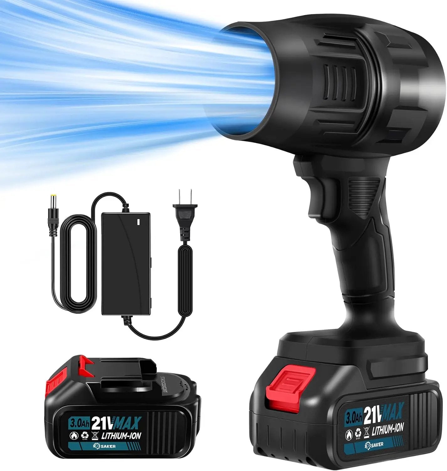 Saker Cordless Leaf Blower Portable Dust Cleaner Handheld Lightweight Blowers 180000 RPM with Adjustable Speed for Patio Cleaning, Drying,Camping Gift 2 Batteries BF170 Black by GreenHaven Gardens