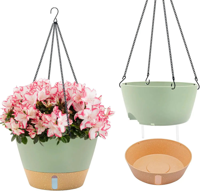 ZMTECH 12 Inch Large Hanging planters for Indoor, 2 Pack Self Watering Plant Pot for Outdoor Garden Porch, Hanging Flower Pot with Visible Water Level & Removable Tray(12Inch, Green) by GreenHaven Gardens